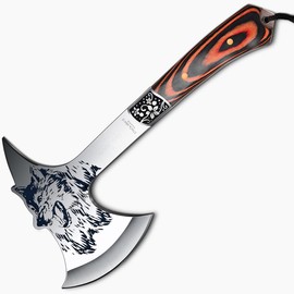 GEERMOLAN Camping Axe Overall 12.6in w/4.3in Blade, Stainless Steel Blade and Comfortable Wooden Grip, Survival Hiking Tactical Axe Tomahawk, Sheath Included