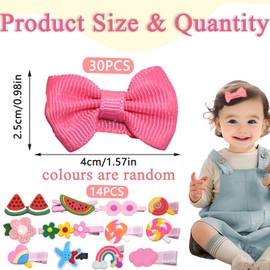 SHENSAIGO Set of 30 Hair Clips Girls Set, Mini Baby Hair Clips, Bow Hair Accessories Girls with 14 Flower Hair Clips, 1.6 Inches / 4 cm Tiny Hair Bows Girls for Children Toddlers Infants Pet