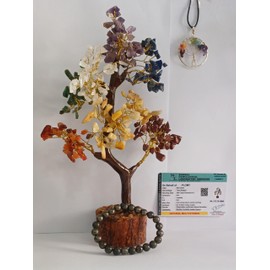 Healing Crystal Tree 7 Chakra Tree of Life for Positive, Gemstone Bracelet & Pendant Energy, Money Good Luck Tree Bonsai Tree (7 Chakra Tree+pendunt+Pyrite bracelate)