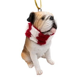 English Bulldog Dog Lovers Christmas Tree Ornament with Candy Cane Scarf