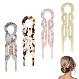 4PCS U-Shaped French Hair Pins for Women - Acetate Hair Clips for Thick, Thin, Fine Hair - Decorative Bun Styling Barrettes in Black & Blonde(A)