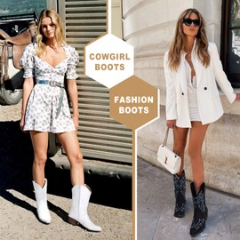 Vepose Womens' 9800 Cowboy Cowgirl Western Embroidered Pull-on Mid Calf Boots,Black,Size 8.5M US(CJY9800 Black 08.5)