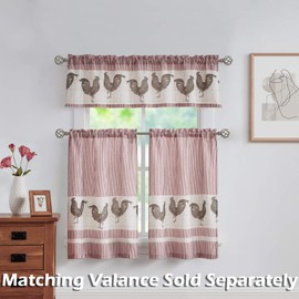 SXZJTEX Rooster Stripe Rustic Cafe Cgicken Kitchen Country Curtains Tier, Rod Pocket Panels for Kitchen, Barnyard, Drape, 27 x 24, 2 Panels, Red