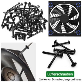 Fan Screws, 100 Pieces Computer Case Fan Screws Kit, Housing Fan Screws, 2 Types of Screws, Long and Short, for Laptop PC Computer Repair Accessories Pack, Black