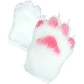 [S.fields.inc] Cat Paws Cosplay Costume Fluffy Cat Gloves with Paw Pads and Claws Cat Ear Gloves Adult Costume, white