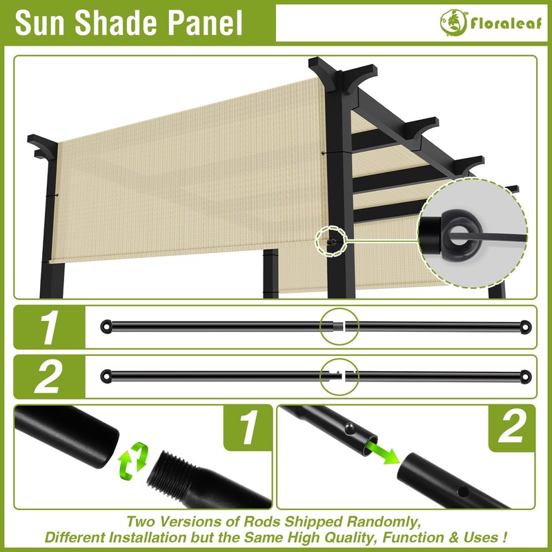 FLORALEAF 8'×12' Pergola Shade Cover Universal Replacement Canopy for Outdoor