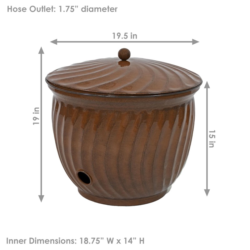 Sunnydaze Metal Garden Hose Holder Pot with Lid - UV-Resistant