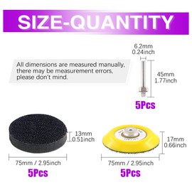 Swpeet 10Pcs 3 Inch (75mm) Sanding Discs Pad Kit, Including 5Pcs 1/4" Shank Drill Attachment Backing Pads and 5Pcs Soft Foam Layer Buffering Pad for Hook and Loop Sanding Pad Drill Grinder