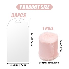 Pack of 30 Clear Acrylic Place Cards, 30 Pieces Acrylic Wedding Name Board Transparent Pink Ribbon Roll, Acrylic Sign Holder, Clear Acrylic Place Cards for Wedding, for DIY, Wedding, Guest Name