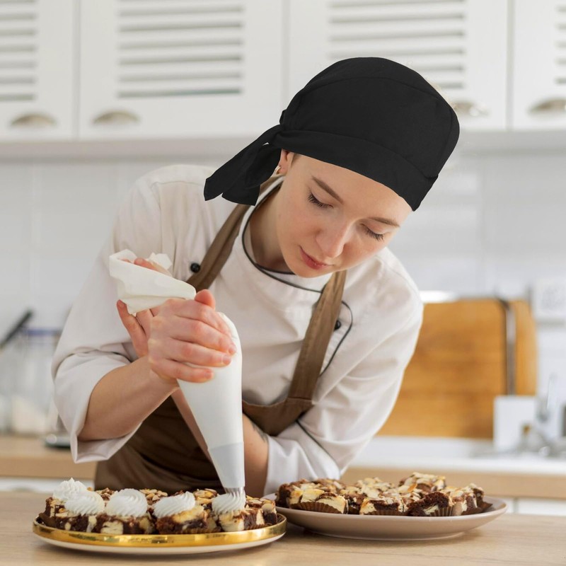 Black Chef Hat Unisex Cap Adjustable Cooking Headgear with Ties,Black