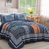 WONGS BEDDING Navy Blue Quilt Set King Size,Bohemian Patchwork Bedspread