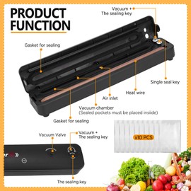 Vacuum Sealer Automatic Vacuum Sealer Sous Vide with 10 Vacuum Bags, Foil Sealer for Sous Vide Cooking, Dry or Wet Food Film Sealer One Touch Vacuum Sealer