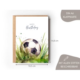 Paperlane by Essi Football Birthday Card for Children, Cool Kicker Greeting Card DIN A6 for Boys, Happy Birthday Card for Football Fans Watercolour Children's Birthday (1 Folding Card with Envelope)