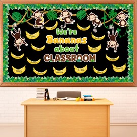Jungle Monkey Bulletin Board Set We’re Bananas About Classroom Decoration Back to School Monkey Themed Paper Cutouts for School Nursery Chalkboard Wall Door Decor Party Supplies