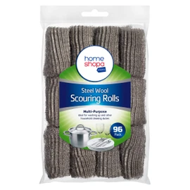 HOMESHOPA Steel Wool Scouring Rolls, 96 Pack Wire Wool Mice Pads, Grade 0, Steel Wool Cleaning Pads for Cleaning, Polishing, Home and Kitchen, Multi-Purpose for Washing Up Pots, Pans, Glass, Metal, 6g