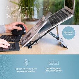 R-Go Riser Ergonomic Laptop Stand with Document Holder - Folding and Adjustable Stand, Portable Laptop Riser, AGR Certified - Black