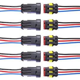 LC-meijing 3 Pin Automotive Connector Waterproof Electrical Connector Male Female 18 AWG Wire Harness Plug Socket Kit with Wire for Truck, Boat, Motorcycle and Other Wire Connections (5 Kits)