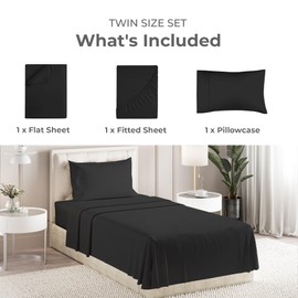 Sleepy Town Twin Size Bed Sheets - 3 Piece - Twin Sheet Set - Extra Soft, Comfy & Cooling - Easy Care - Shrinkage, Wrinkle & Fade Resistant - Brushed Microfiber - Deep Pocket Bed Sheets (Black)