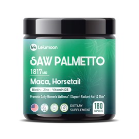 LELUMOON Premium Saw Palmetto 1817 mg with Maca, Shatavari, Biotin, Zinc & Vitamin D3 – Supports Women’s Wellness, Hair & Skin Health – Made in The USA – 180 Capsules