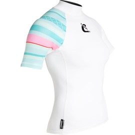 CRESSI Shield Lady Rash Guard Short/SL White Aquamarine- Rash Guard Short Sleeve Protective for SUP and Water Sports, White/Aquamarine, M/3, Womans