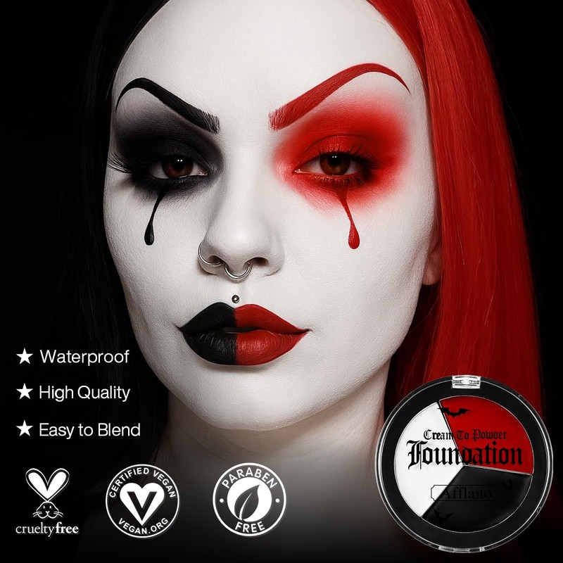 DE'LANCI Gothic Black White Red Foundation, Full Coverage, Long-Lasting, Natural,