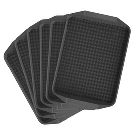6 Pack Fast Food Serving Trays with Side Handles, 17" x 12" Commercial Cafeteria Plastic Trays, Stackable for Restaurants, Cafés & High-Traffic Dining Environments, Black