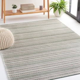 MARTHA STEWART x SAFAVIEH 4' x 6' Green/Ivory MSR412Y Contemporary Stripe Cotton Area Rug