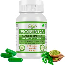 Moringa Capsule 500 mg. 60 Vegan Units | Moringa (Moringa Oleifera) Extract Capsules for Men and Women | Ayurvedic Herbal Supplement/Remedies | 10:1 Strength (1 Bottle of 60 Capsules)