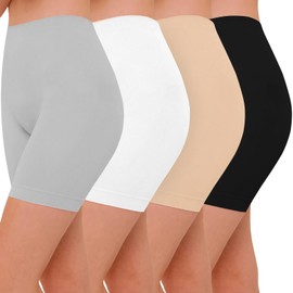 ZENUTA 4 Pack Slip Shorts for Women Under Dresses, Seamless Anti Chafing Shorts Women, Smooth Boy Shorts Underwear Summer(4pcs Black White Nude Gray, M)