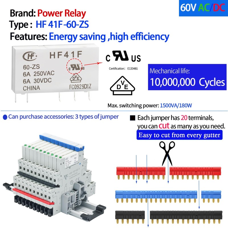 UL Listed 10Pcs Electromechanical Relay Power Relay 110V-120V AC/DC HF41F/60-ZS