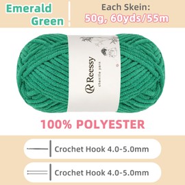 Reessy Chenille Yarn, Soft Chunky Yarn for Crochet, 4 ×50g Thick Wool Fluffy Wool Perfect for Crochet Baby Blankets, Jumpers, Scarves, Hats(Emerald Green)