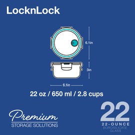 LOCK & LOCK Purely Better Glass Food Storage Container with Steam Vent Lid, Round-22 oz, Clear