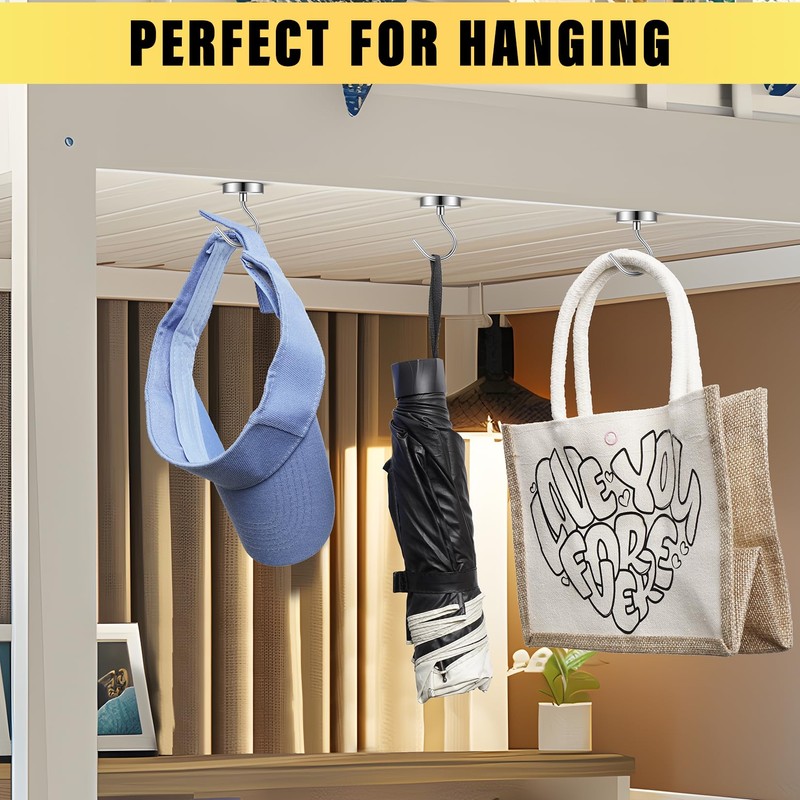 FINDMAG Pack of 6 Extra Strong Magnetic Hooks, Silver, 100