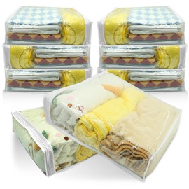 8 Pcs Clear Zippered Storage Bags - Plastic Sweater Storage Bags - Reusable Blanket Storage Bags Bed Sheet Organizer for Closet Linen Sweater Bed Sheet Pillow Quilt Blanket (15.7 x 13.8 x 4 inch)