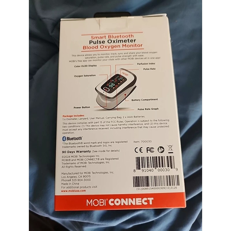 MOBI CONNECT Smart OLED Bluetooth Pulse Oximeter Blood Oxygen Monitor