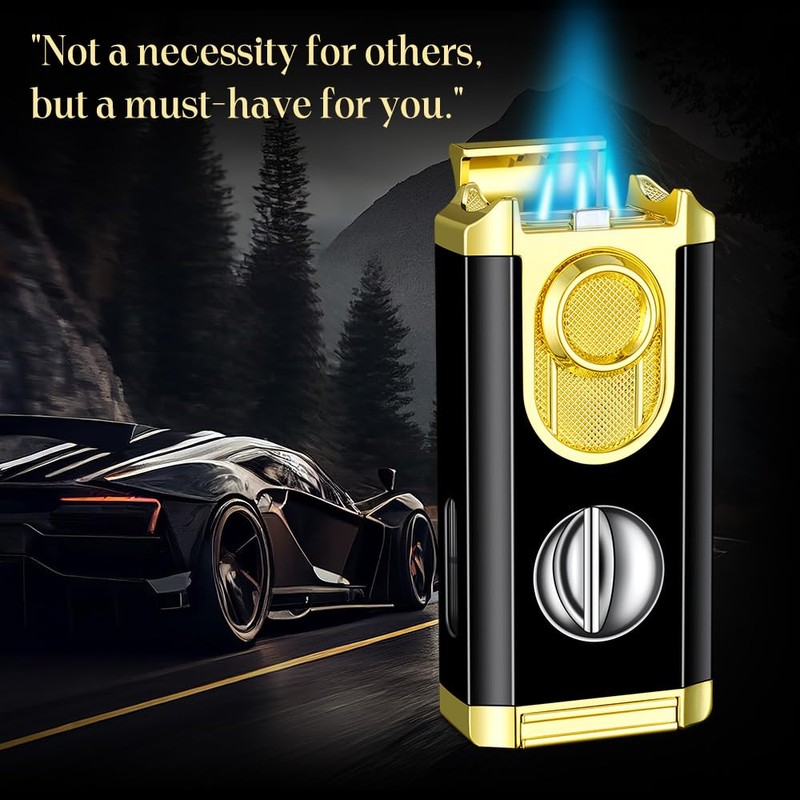 SORMWITT Triple Torch Lighter - Lighter with V Cut Cutter,Holder