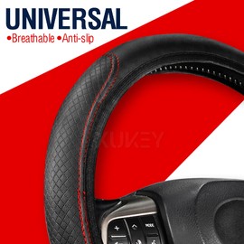 Unbranded Leather Car Steering Wheel Cover for Good Grip Auto Accessories 15" Black + Red