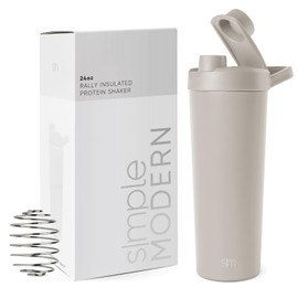 Simple Modern Stainless Steel Shaker Bottle with Ball 24oz | Metal Insulated Cup for Protein Mixes, Shakes and Pre Workout | Rally Collection | Almond Birch