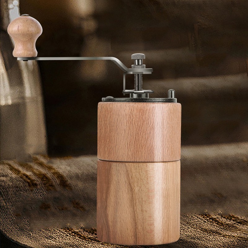 Manual Coffee Grinder Adjustable Coarseness Quiet Portable Wooden Hand Crank