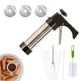 AlgoELF Churrera Churro Maker Machine, Churro Piping Tip and Bag, Thickened Stainless Steel Churro Maker Gun Kit, Homemade Churros, 3 Nozzles, 2 Brushes