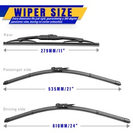 3 wipers Replacement for 2013-2016 GMC Acadia, Windshield Wiper Blades Original Equipment Replacement - 24"/21"/11" (Set of 3) Pinch Tap