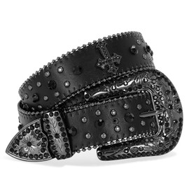 SUOSDEY Rhinestone Belt for Women,Leather Studded Belt for Dress Jeans, Bling Western Cowboy Cowgirl Belt Cross Black