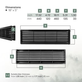 Vent Systems 18" x 5" Inch - Pack of 2 - Black Plastic Door Air Vent Cover - Two Sided Louvered Vent - Register Interior Door Grille - Ventilation Grill for Home, Cabinet, Bathroom, Garage