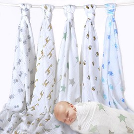 NUOLUX Muslin Swaddle Blanket Newborn Baby Infant Gauze Cotton Wrapping (Littie Bee)