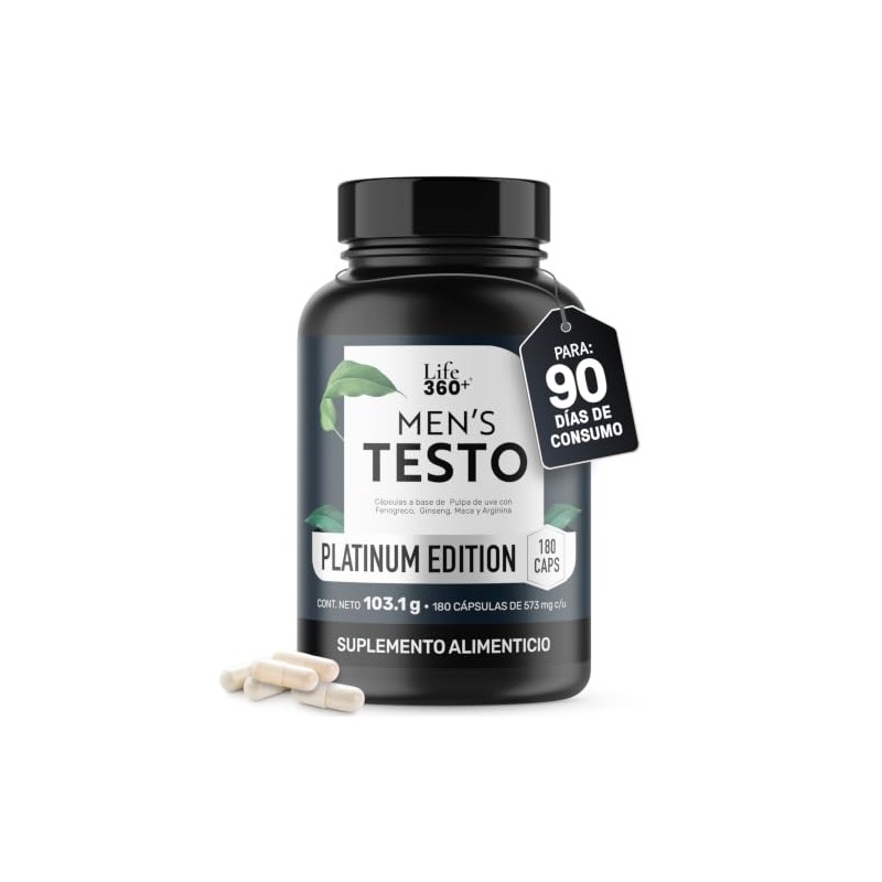 LIFE 360+ Mens Testo Platinum con Creatina Maca L-Arginina |