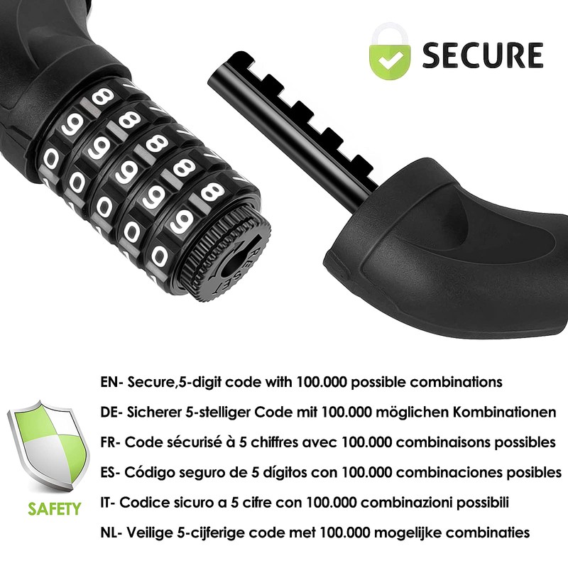 SPGOOD Bicycle Lock (14 Colours) with Numbers and High Security