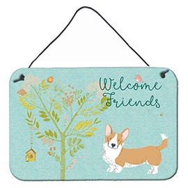 Caroline's Treasures BB7611DS812 Welcome Friends Cardigan Welsh Corgi Red Wall or Door Hanging Prints Aluminum Metal Sign Kitchen Wall Bar Bathroom Plaque Home Decor, 8x12, Multicolor
