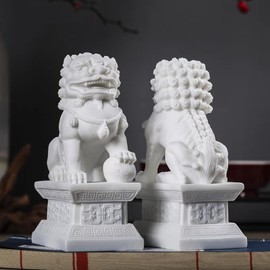 DauQiud Foo Dogs Statues Pair, Chinese Fu Foo Dogs Guardian Lion Statues Beijing Lions Ornaments 2024 Feng Shui Home Decor Indoor Outdoor Ward Off Evil Energy (Large)