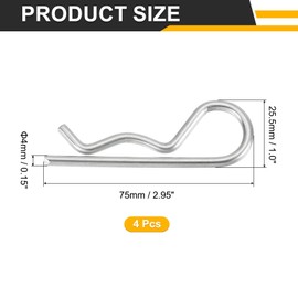 sourcing map 4 Pcs Hitch Pin Clip, 4mm x 75mm R Clips 304 Stainless Steel Retaining Wire Hair Pins Cotter Pin Assortment Kit Clips for Trailer Tractors Mower Carts Truck Pin Clip, Silver