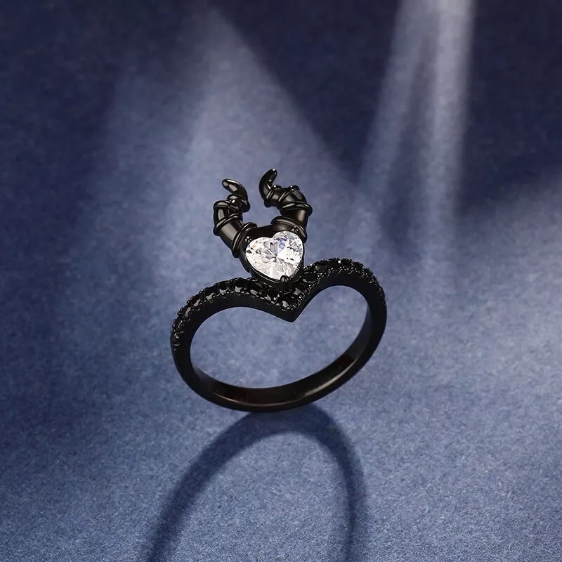 Dtup Anillo Malefica Elegante Oro Negro Corazon Gotico Dtup®